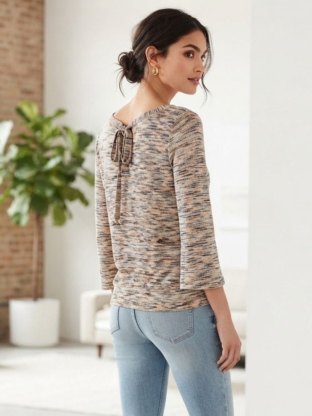 LOFT Outlet Space Dye Tie Back Bell Sleeve Top XS - EUC